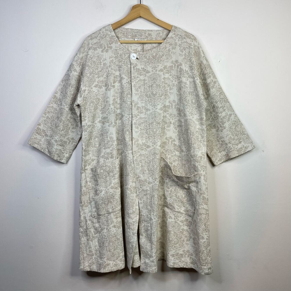 Masai Textured Jacquard Linen Cotton Oversized Long Lagenlook Neutral Jacket M